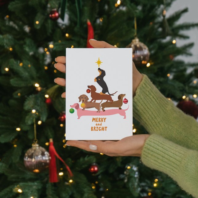 Dachshund Pyramid Christmas tree Ornaments Xmas Holiday Card (Dachshund Xmas Tree Greeting card)