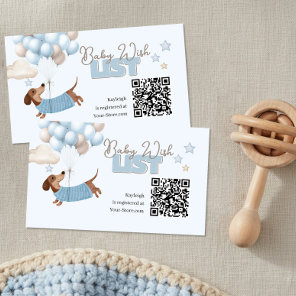 Dachshund QR Code Baby Registry Website Blue Enclosure Card