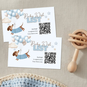 Dachshund QR Code Baby Registry Website Blue Enclosure Card