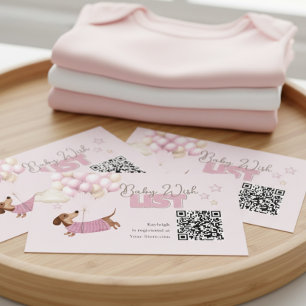 Dachshund QR Code Baby Registry Website Pink Enclosure Card