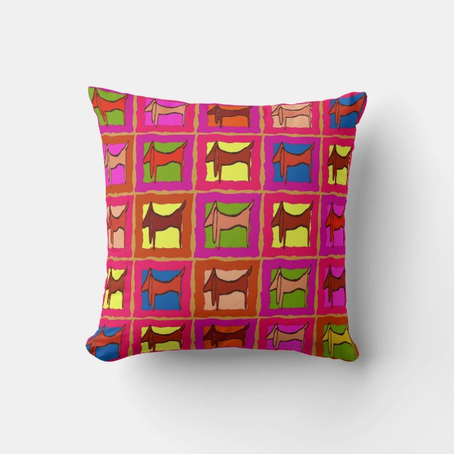 Dachshund Quilt Tiled Dogs Throw Pillow (Front)
