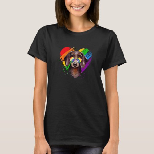 Dachshund Rainbow Heart Gay Pride Lgbt  Dog T_Shirt