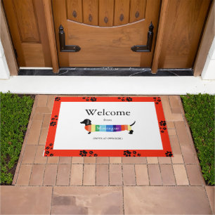 Dachshund Rainbow Monogram Welcome Typography Dog Doormat