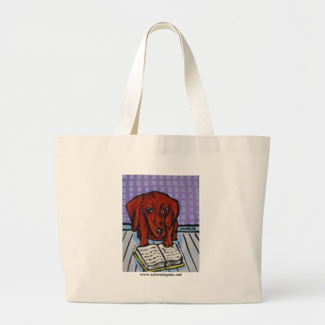 Dachshund Reading a Book Large Tote Bag (Front)