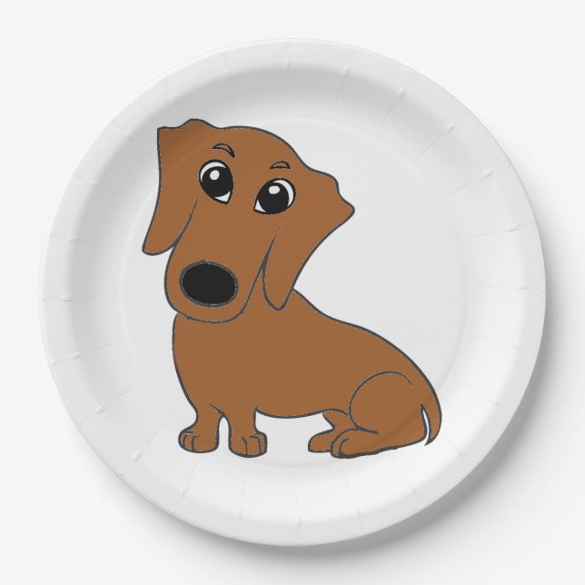 dachshund red cartoon paper plates (Front)