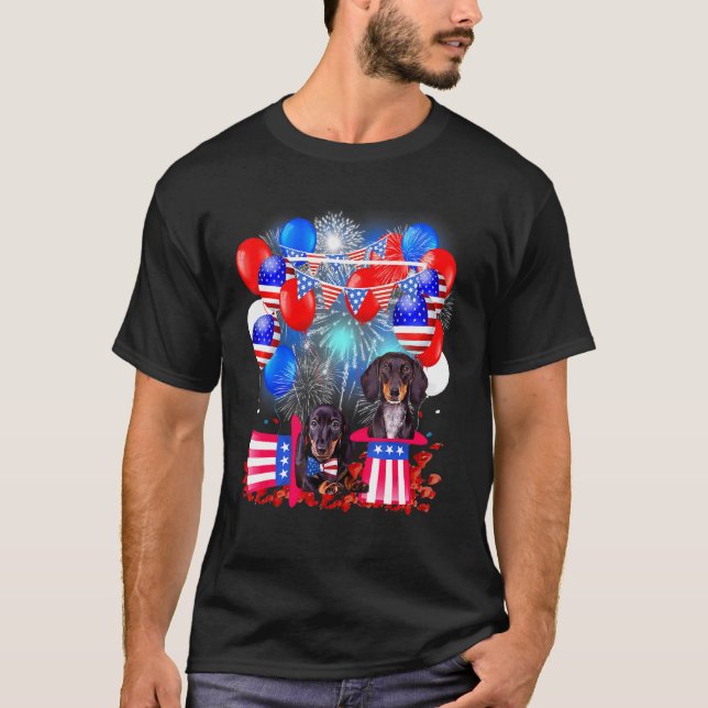 Dachshund Red White Blue Sunglasses Usa American F T-Shirt (Front)