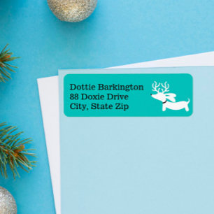 Dachshund Reindeer Blue Christmas Address Labels