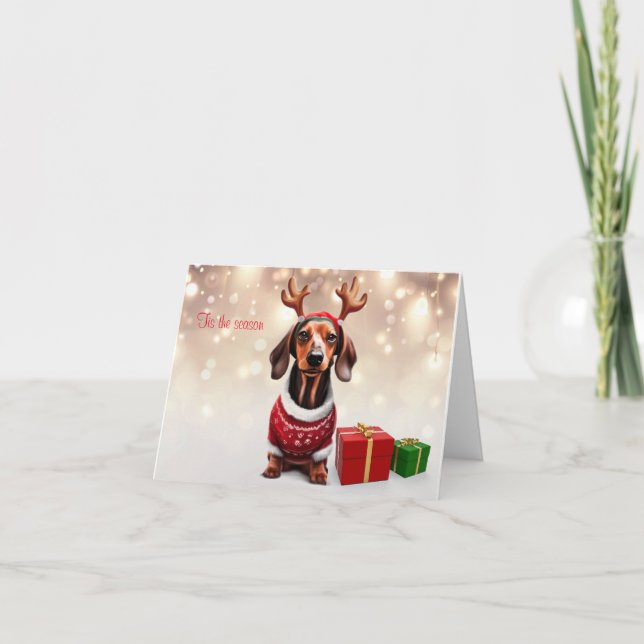 Dachshund Reindeer Christmas Card (Front)