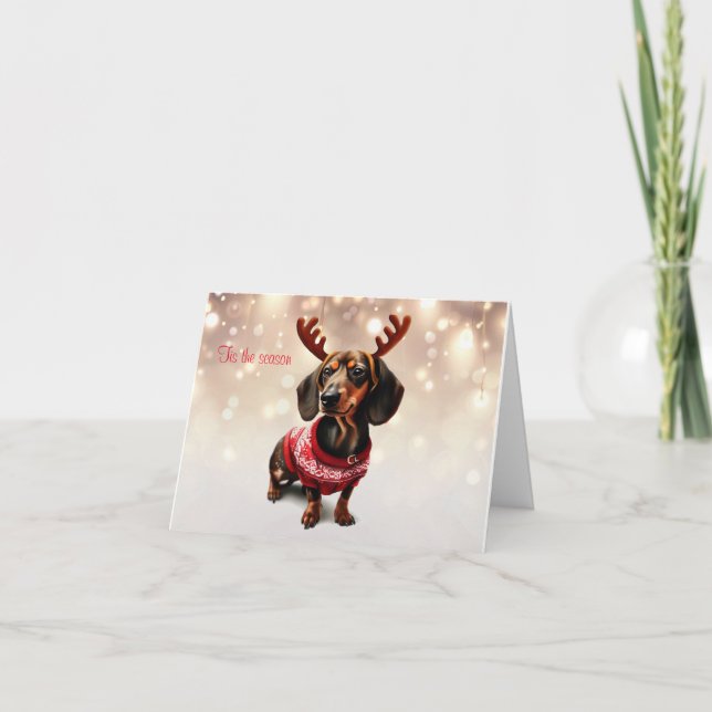 Dachshund Reindeer Christmas Card (Front)
