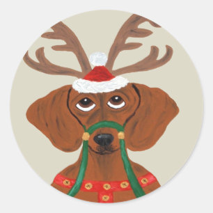 Dachshund Reindeer Classic Round Sticker