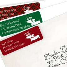 Dachshund Reindeer Green Christmas Address Labels
