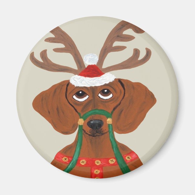 Dachshund Reindeer Magnet (Front)