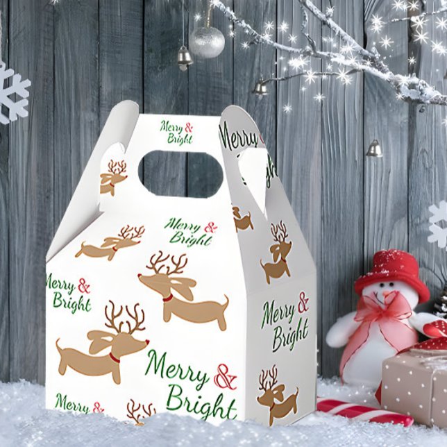 Dachshund Reindeer Merry Christmas Gift Box (Merry & Bright Dachshund Christmas gift box for wiener dog loving gifting)