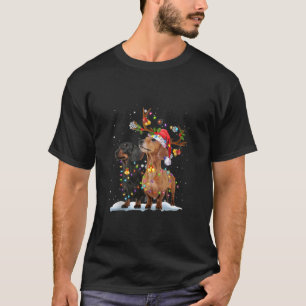 Dachshund Reindeer Santa Hat Xmas Lights Christmas T-Shirt
