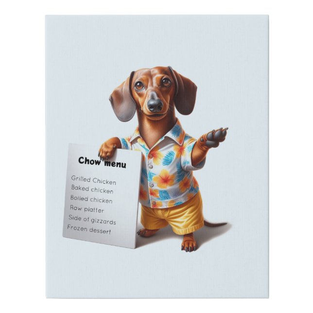 Dachshund Restaurant Menu Faux Canvas Print (Front)