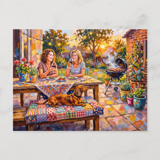Dachshund Resting Beside Outdoor Evening Garden Ta Postcard