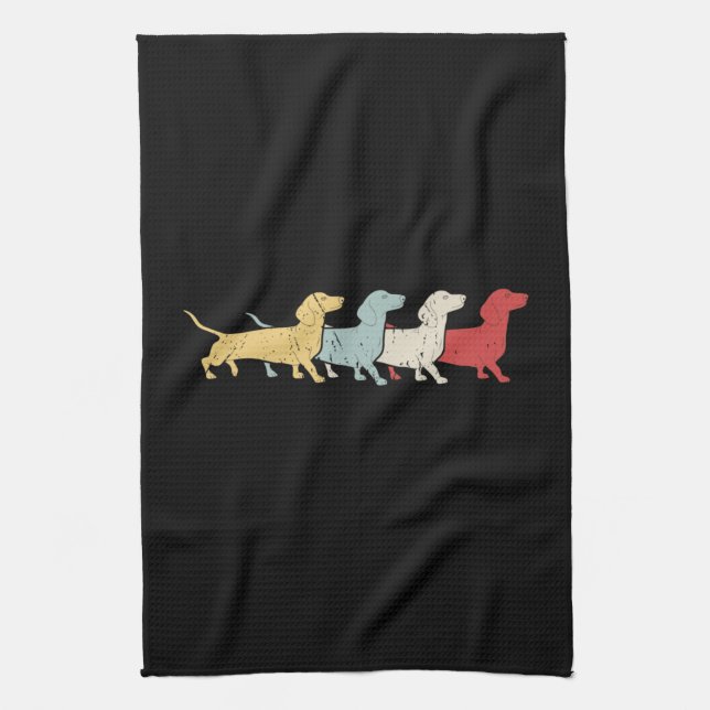 Dachshund Retro Vintage Kitchen Towel (Vertical)