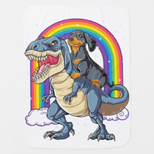 Dachshund Riding Dinosaur T Rex Gifts Boys Kids Me Baby Blanket
