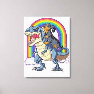 Dachshund Riding Dinosaur T Rex Gifts Boys Kids Me Canvas Print