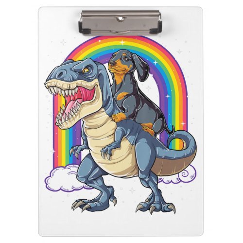 Dachshund Riding Dinosaur T Rex Gifts Boys Kids Me Clipboard