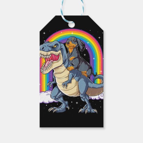 Dachshund Riding Dinosaur T Rex Gifts Boys Kids Me Gift Tags