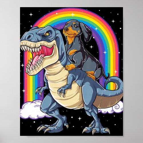 Dachshund Riding Dinosaur T Rex Gifts Boys Kids Me Poster