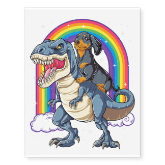 Dachshund Riding Dinosaur T Rex Gifts Boys Kids Me Temporary Tattoos