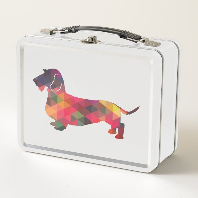 Dachshund Rough Coated Geo Silhouette Multi Metal Lunch Box (Front)