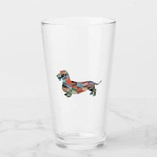 Dachshund Rough Coated Geo Silhouette Plaid Glass