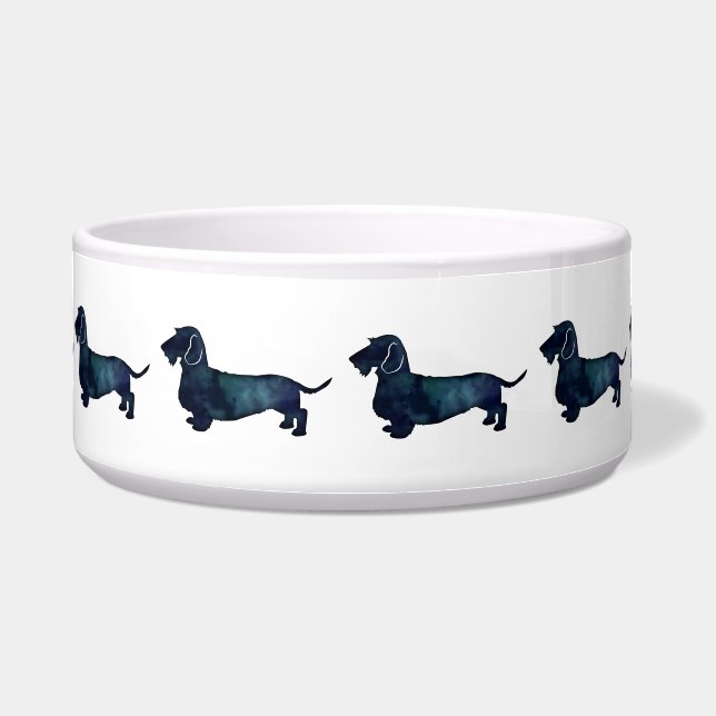 Dachshund Rough Coated Silhouette Watercolor Bowl (Front)