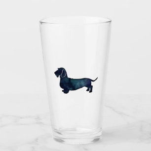 Dachshund Rough Coated Silhouette Watercolor Glass