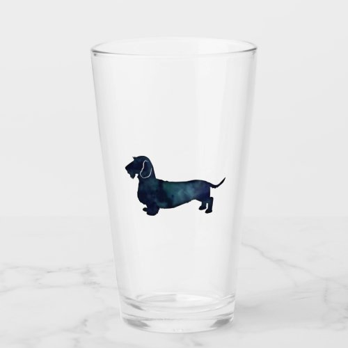 Dachshund Rough Coated Silhouette Watercolor Glass