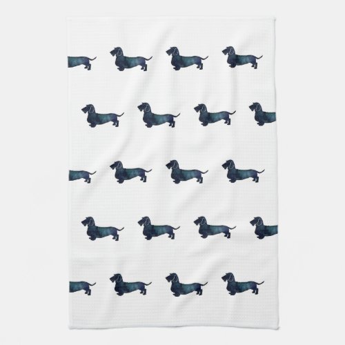 Dachshund Rough Coated Silhouette Watercolor Kitchen Towel