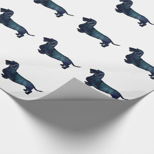 Dachshund Rough Coated Silhouette Watercolor Wrapping Paper