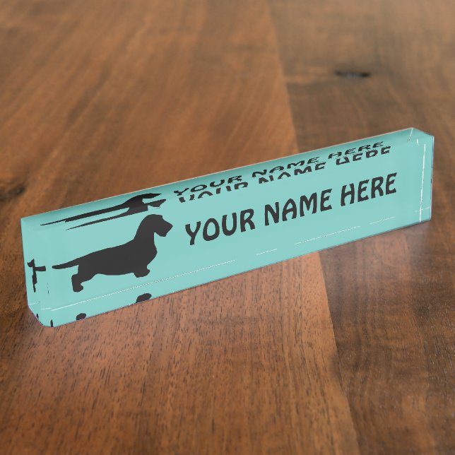 Dachshund Rough Hair - Silhouette 1 Desk Name Plate (Side)