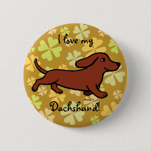 Dachshund Running Cartoon Pinback Button