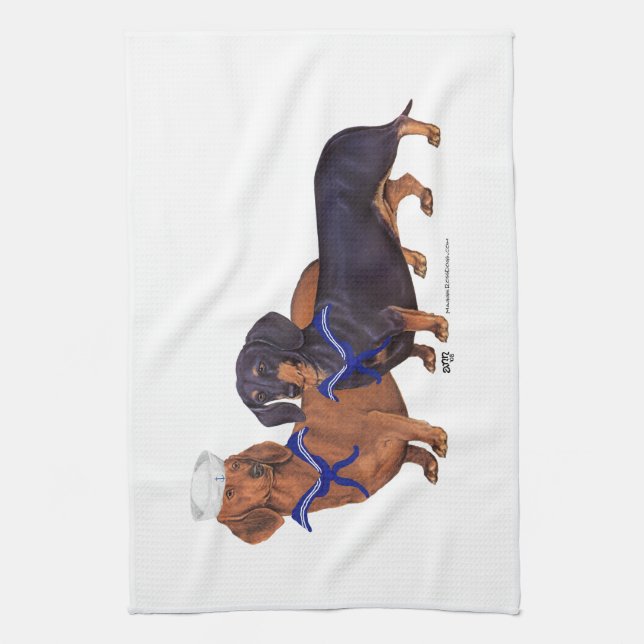 Dachshund Sailors Kitchen Towel (Vertical)