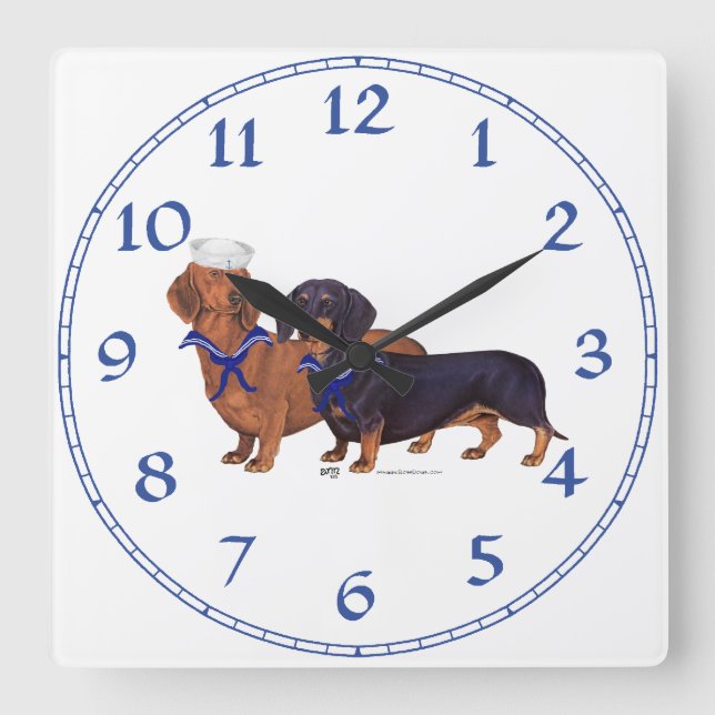 Dachshund Sailors Square Wall Clock (Front)