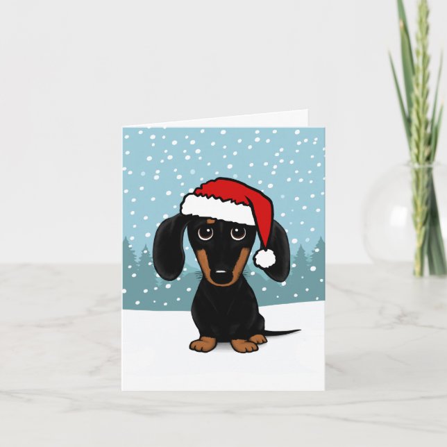 Dachshund Santa Black and Tan Wiener Dog Christmas Holiday Card (Front)