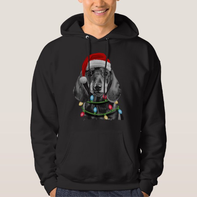 Dachshund Santa Christmas Tree Lights Xmas Wiener  Hoodie (Front)