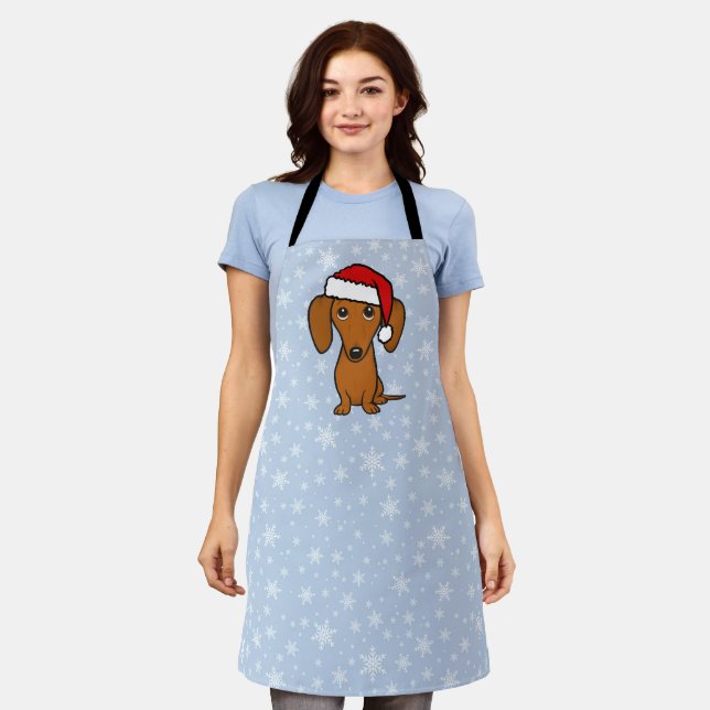 Dachshund Santa Cute Christmas Wiener Dog Holiday Apron (Worn)