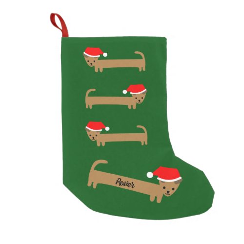 Dachshund Santa Cute Pattern Green Custom Small Christmas Stocking