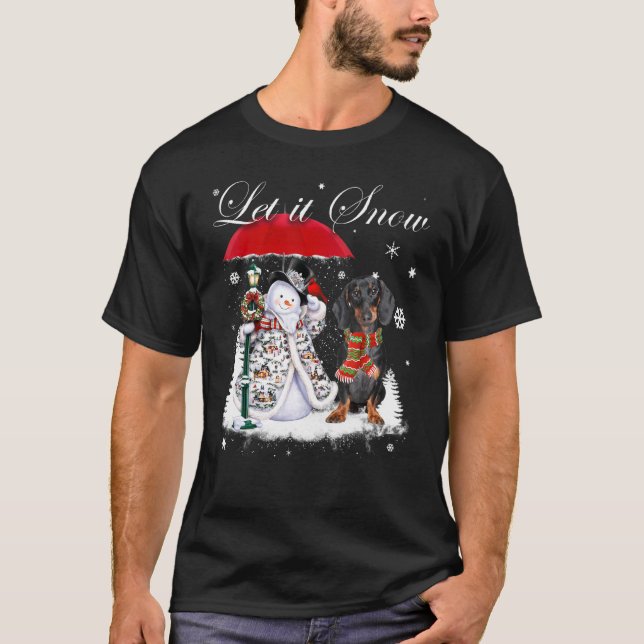 Dachshund Santa Dog Christmas Snowman Xmas Pajama T-Shirt (Front)