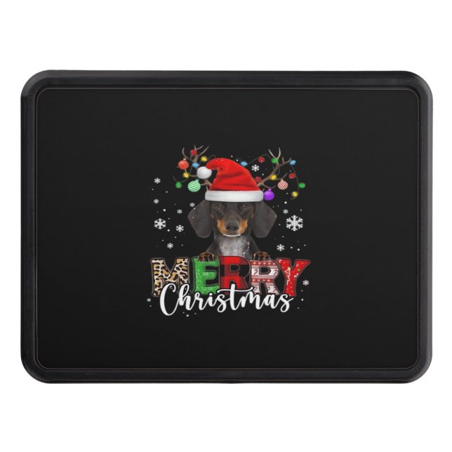Dachshund Santa Dog Merry Christmas Oversized T-Sh Hitch Cover (Front)
