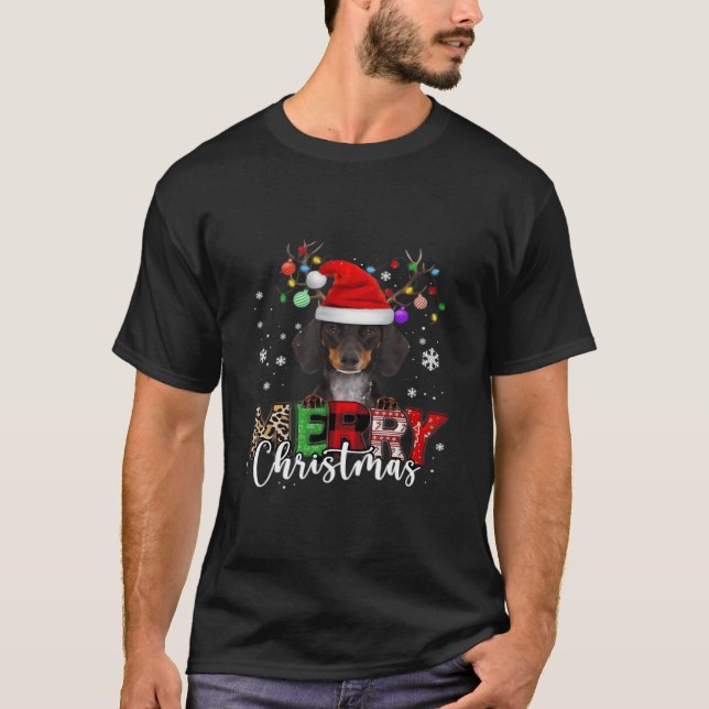 Dachshund Santa Dog Merry Christmas Oversized T-Sh T-Shirt (Front)