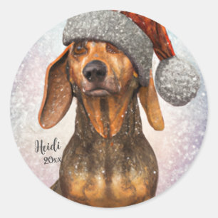 Dachshund, Santa Dog, Personalize,Christmas Classic Round Sticker
