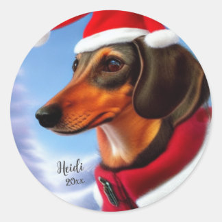 Dachshund, Santa Dog, Personalize,Christmas Classic Round Sticker