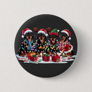 Dachshund Santa hat antlers elf Christmas lights Button