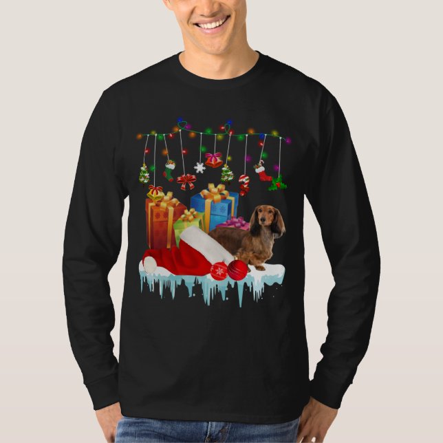 Dachshund Santa Hat Christmas Lights  Box T-Shirt (Front)