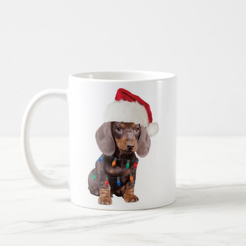 Dachshund Santa Hat Christmas Lights Dog Lovers Coffee Mug